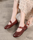 Hollow Out Brown Flat Feet Shoes Buckle Strap Flat Shoes PDX210712