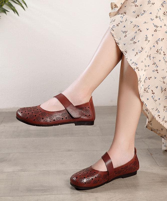 Hollow Out Brown Flat Feet Shoes Buckle Strap Flat Shoes PDX210712