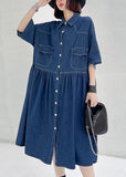 Italian Blue Button Pockets Denim Dresses Summer AT-SDL210513