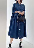 Italian Blue Button Pockets Denim Dresses Summer AT-SDL210513