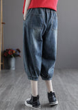 Italian Blue Pockets Elastic Waist Harem Pants denim GK-LPTS210715