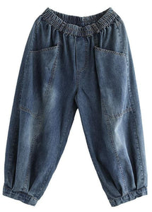 Italian Blue Pockets Elastic Waist Harem Pants denim GK-LPTS210715