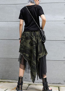 Italian Camouflage High Waist Denim Patchwork Tulle asymmetrical design Fall Skirts ATT-SKTS211104