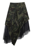 Italian Camouflage High Waist Denim Patchwork Tulle asymmetrical design Fall Skirts ATT-SKTS211104