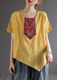 Italian Yellow Retro Embroideried Summer Shirt Short Sleeve GK-STP210708