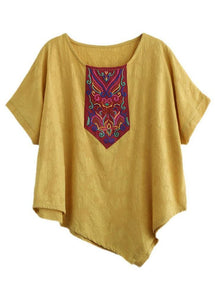 Italian Yellow Retro Embroideried Summer Shirt Short Sleeve GK-STP210708