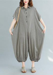 Italian summer pants oversize black plaid Fashion Ideas lapel collar jumpsuit pants dylinoshop