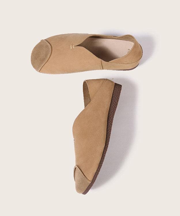 Khaki Cowhide Leather Flats Splicing Flat Feet Shoes PDX210706