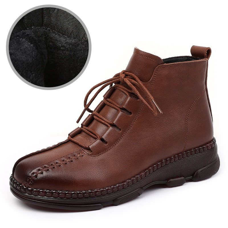 Leather Ankle Boots Handmade Flat Comfortable Women's Casual Shoes GCSZXC55 Touchy Style