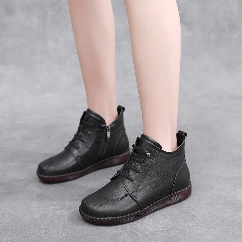 Leather Ankle Boots Handmade Soft Sneakers Women's Casual Shoes GCSZXC59 Touchy Style