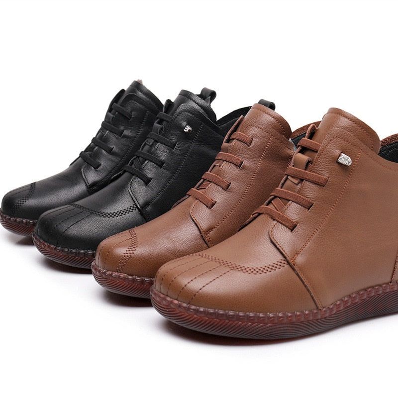 Leather Ankle Boots Handmade Soft Sneakers Women's Casual Shoes GCSZXC59 Touchy Style