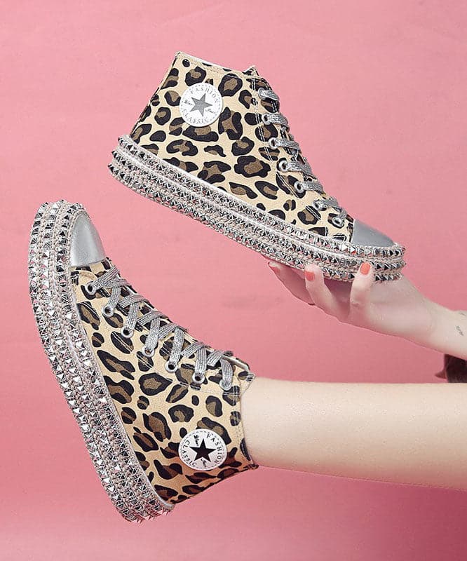Leopard Print Flat Shoes For Women Rivet Cross Strap Splicing Flat Shoes For Women GW-PDX22061501