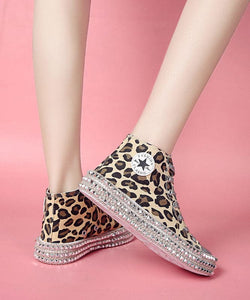 Leopard Print Flat Shoes For Women Rivet Cross Strap Splicing Flat Shoes For Women GW-PDX22061501