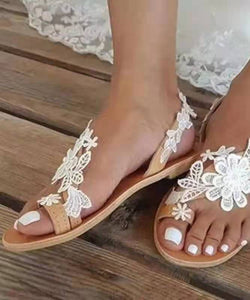 Light Brown Flat Sandals Lace Fabric Fine Peep Toe Walking Sandals Boho-LX220531