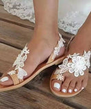 Light Brown Flat Sandals Lace Fabric Fine Peep Toe Walking Sandals Boho-LX220531