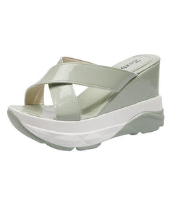 Light Green Faux Leather Wedge Thong Sandals LT210723