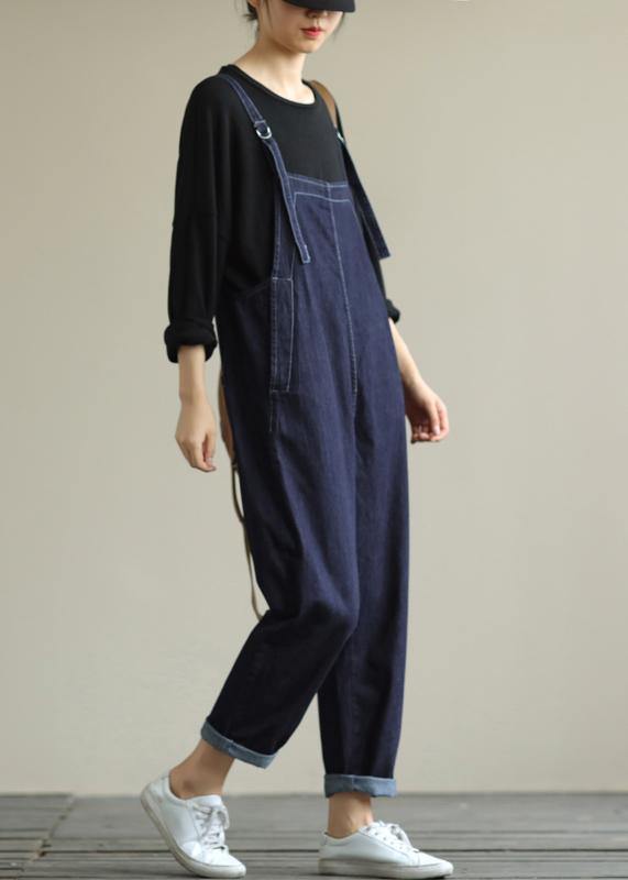 Literary loose denim plus size suspenders adjustable casual cropped trousers dylinoshop
