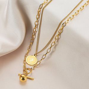 Long Necklaces Charm Jewelry Double Layers Coin Cross ET517 Touchy Style