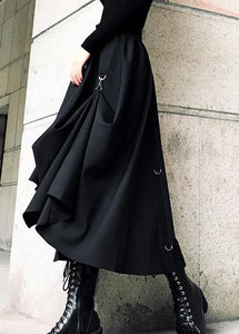 Loose Black Cinched Summer Asymmetrical Design Cotton Skirt CDM-SKTS210407