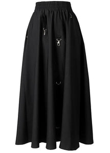 Loose Black Cinched Summer Asymmetrical Design Cotton Skirt CDM-SKTS210407