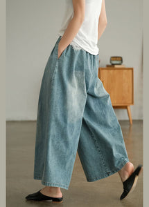 Loose Blue Cinched Pockets denim wide leg pants Spring ZMQH-LPTS220114