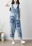 Loose Blue hole V Neck Print Cotton denim Jumpsuits Spring YSBS-JPTS220121