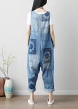 Loose Blue hole V Neck Print Cotton denim Jumpsuits Spring YSBS-JPTS220121