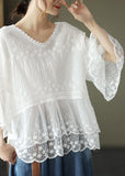 Loose Khaki O-Neck Embroideried Patchwork Summer Shirts Half Sleeve GK-HTP210708