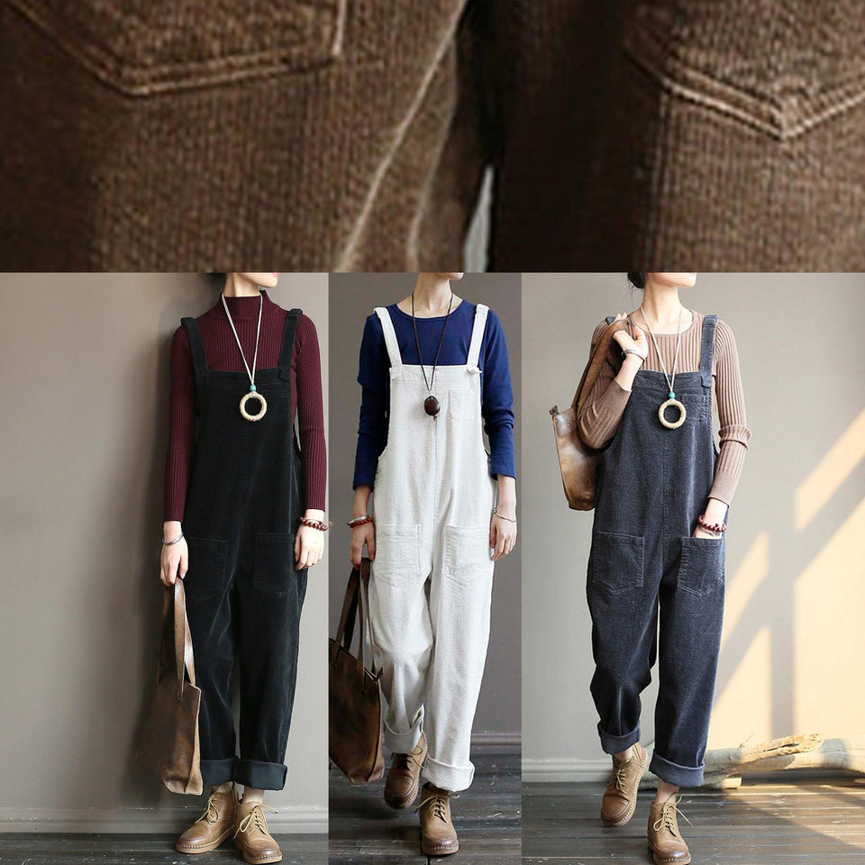 Loose gray corduroy pants overalls college style forest jumpsuit dylinoshop