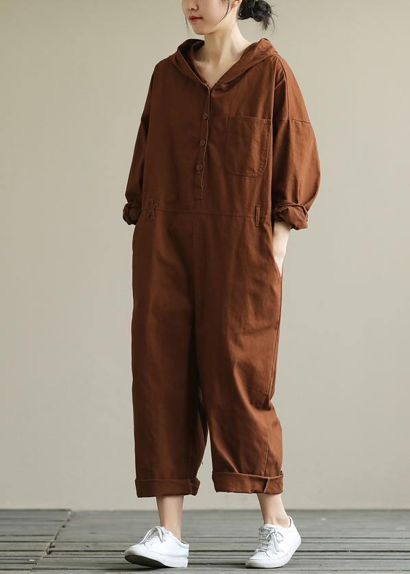 Loose hooded brown all-match long-sleeved ladies nine-point jumpsuit dylinoshop