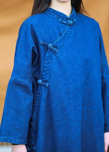 Loose stand collar Tunic Photography denim light blue Dress FDL200922