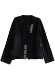 Luxury Black Embroideried Pockets Button Patchwork Fall Denim Coat GK-CTS211015
