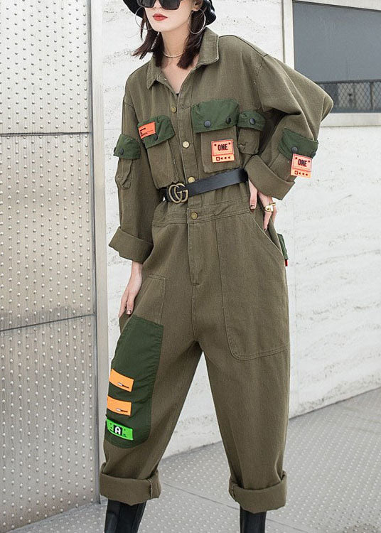 Modern Army Green Peter Pan Collar Pockets Button Fall Denim Top Long sleeve dylinoshop