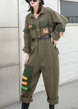 Modern Army Green Peter Pan Collar Pockets Button Fall Denim Top Long sleeve dylinoshop