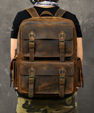 Modern Brown Calf Leather Pockets Solid Color Backpack Bag ZP-BGS220816