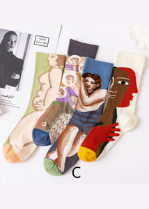 Modern Cartoon printing Jacquard Cotton Mid Calf Socks dylinoshop