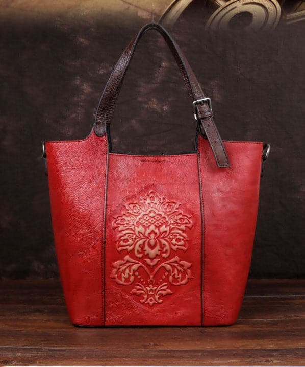 Modern Red Rubbing embossing Paitings Calf Leather Tote Handbag ZPBAG-BGS220209