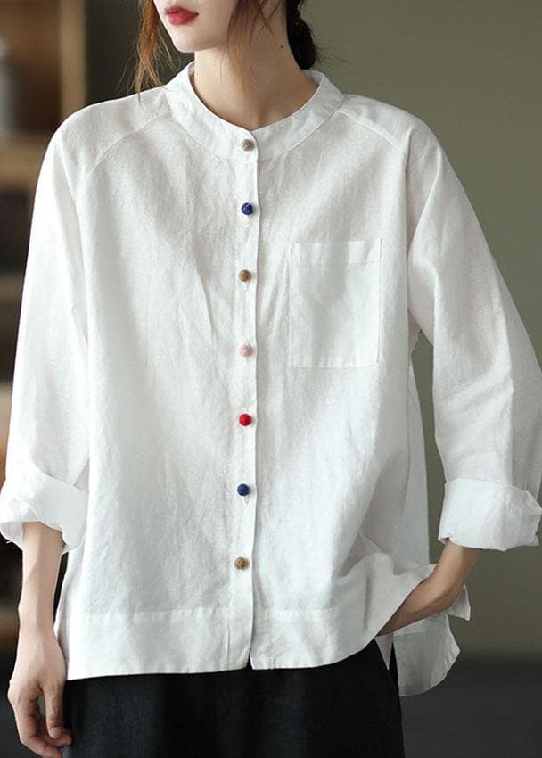 Modern White Loose Patchwork Pockets Fall Long Sleeve Blouse Top GK-LTP210810