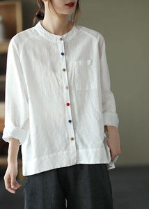 Modern White Loose Patchwork Pockets Fall Long Sleeve Blouse Top GK-LTP210810