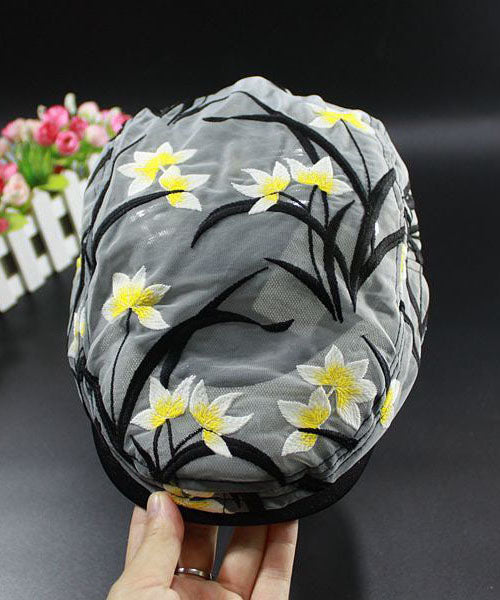 Modern Yellow Embroideried Tulle Hollow Out Baseball Cap Hat dylinoshop