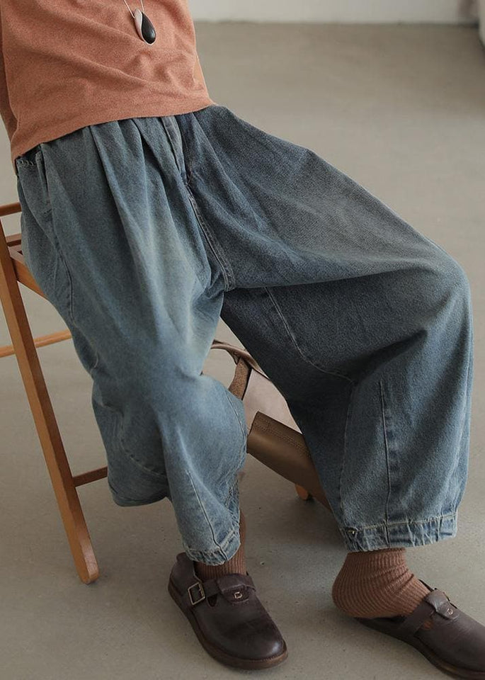 Modern denim blue pants oversize wide leg pants cotton Fabrics casual pants LPTS191209