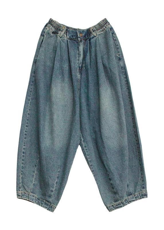 Modern denim blue pants oversize wide leg pants cotton Fabrics casual pants LPTS191209