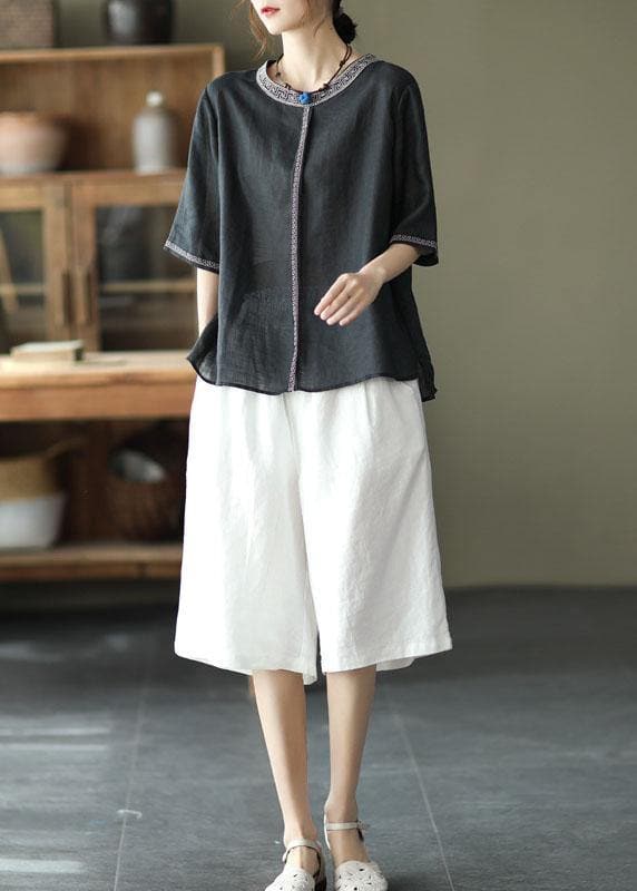 Natural-Black-O-Neck-Embroideried-Summer-Ramie-Blouses-Half-Sleeve3 ...