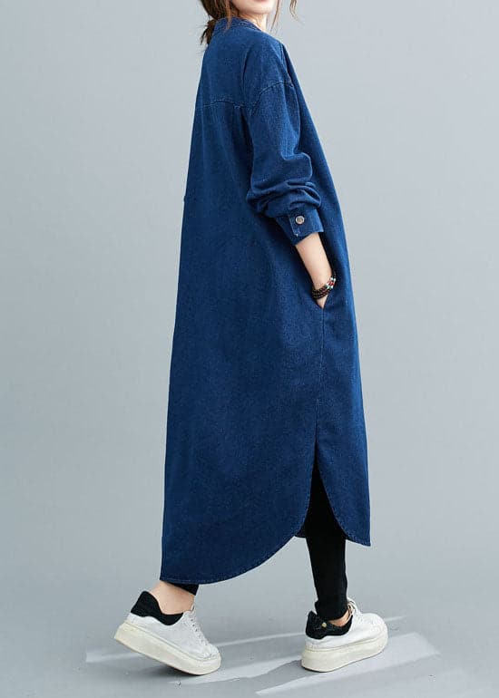 Natural Blue shirts denim Maxi Dress Spring YLHC-FDL211210