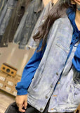 Natural sleeveless cotton clothes For Women Shirts denim blue v neck shirts fall CTS190815