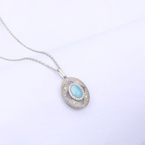 Necklace Charm Jewelry 2021 Trendy Classic 925 Sterling Silver Retro Oval Natural Precious Larimar Pendant Touchy Style