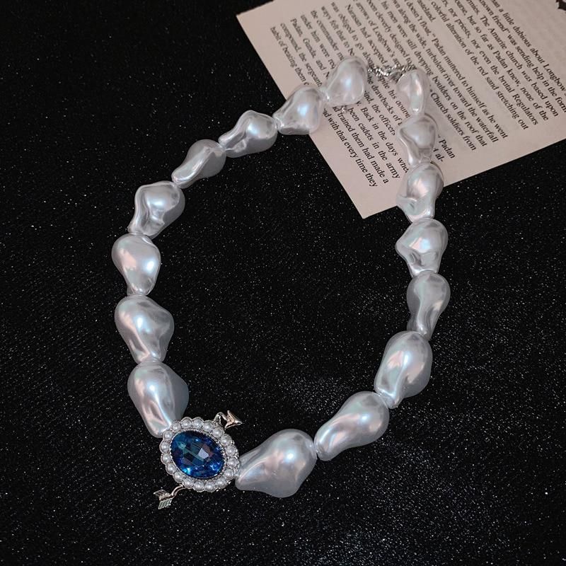 Necklace Charm Jewelry Vintage Blue Crystal Pearl Touchy Style