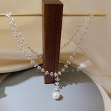 Necklaces Charm Jewelry Clear Crystal Simulated Pearl #ET507 Touchy Style