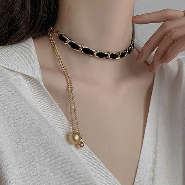 Necklaces Charm Jewelry Leather Choker Statement Metal Ball #ET501 Touchy Style