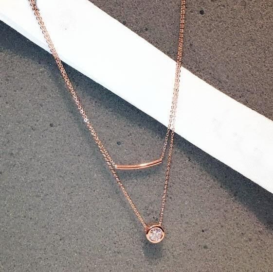 Necklaces Charm Jewelry Simple Double Layers Zircon Geometric Fashion #ET302 Touchy Style